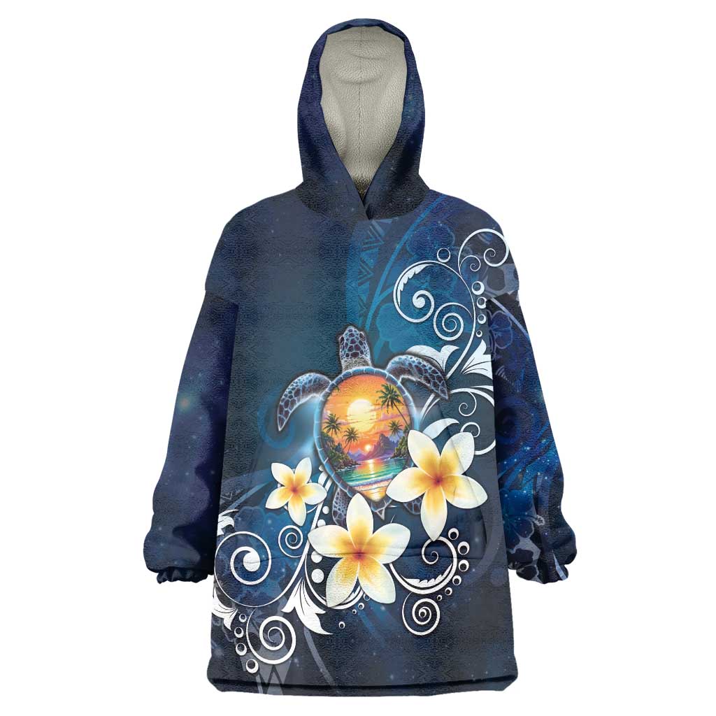 Hawaii Honu Wearable Blanket Hoodie Polynesian Curves Plumeria - Polynesian Pride