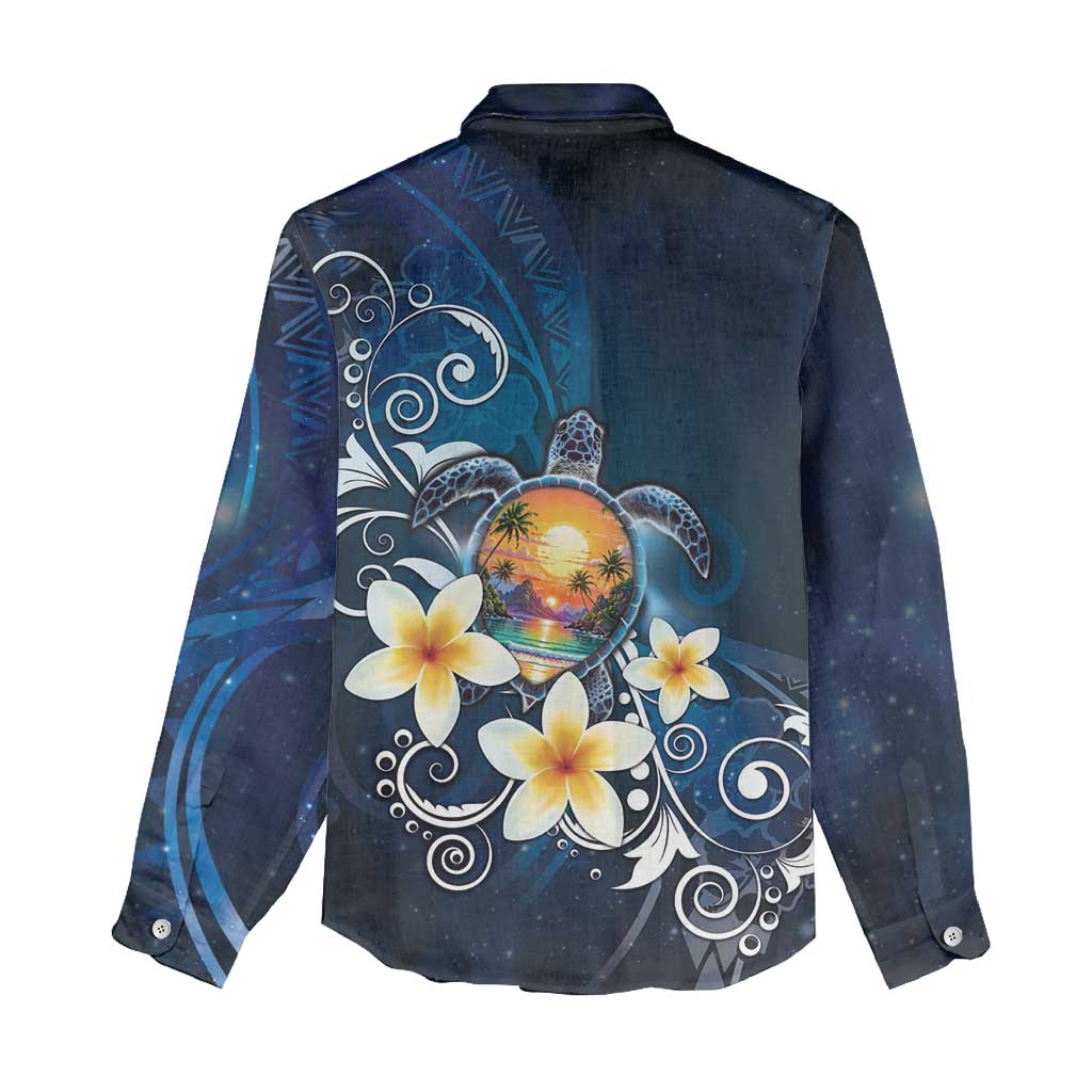 Hawaii Honu Women Casual Shirt Polynesian Curves Plumeria - Polynesian Pride