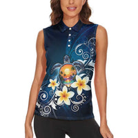 Hawaii Honu Women Sleeveless Polo Shirt Polynesian Curves Plumeria - Polynesian Pride