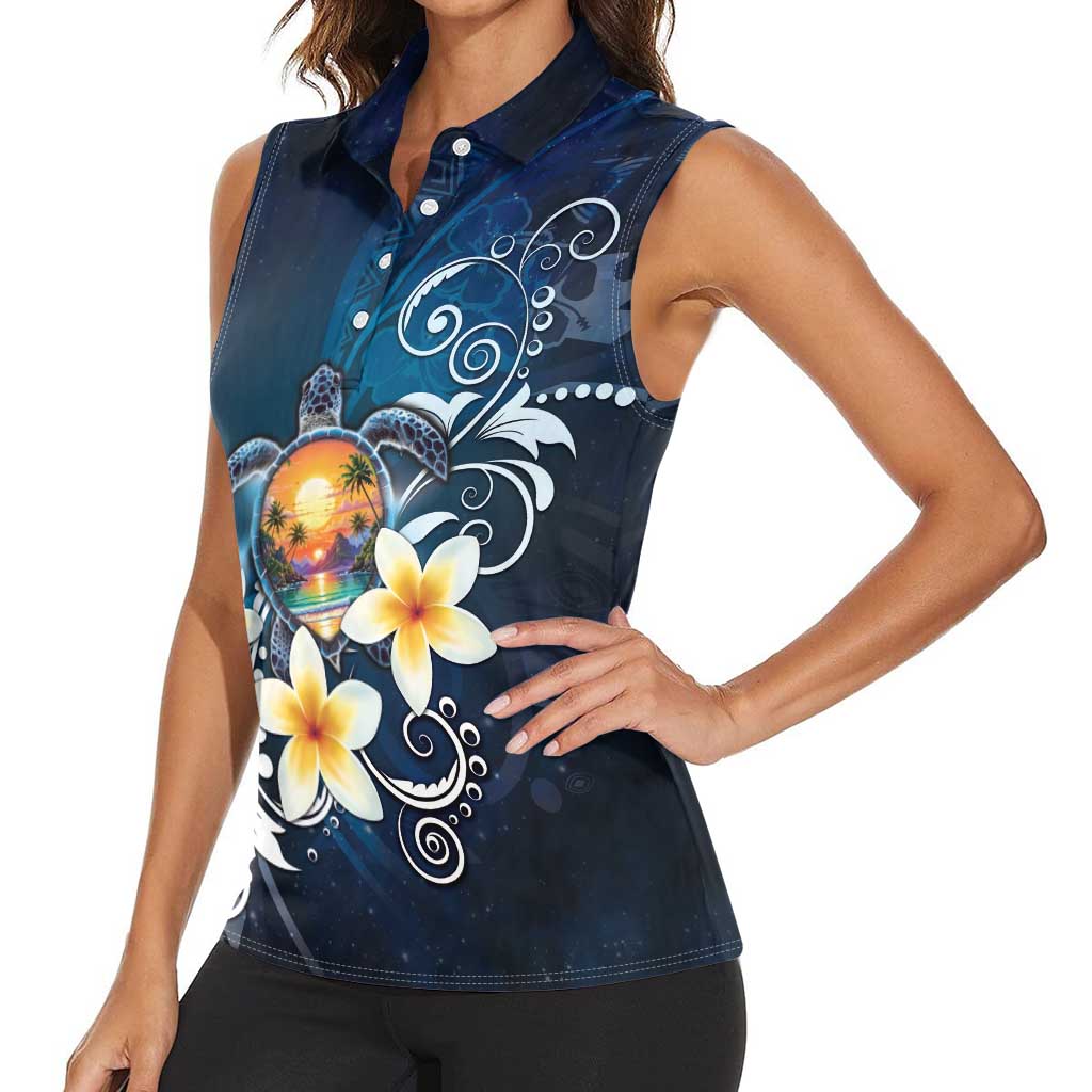 Hawaii Honu Women Sleeveless Polo Shirt Polynesian Curves Plumeria - Polynesian Pride