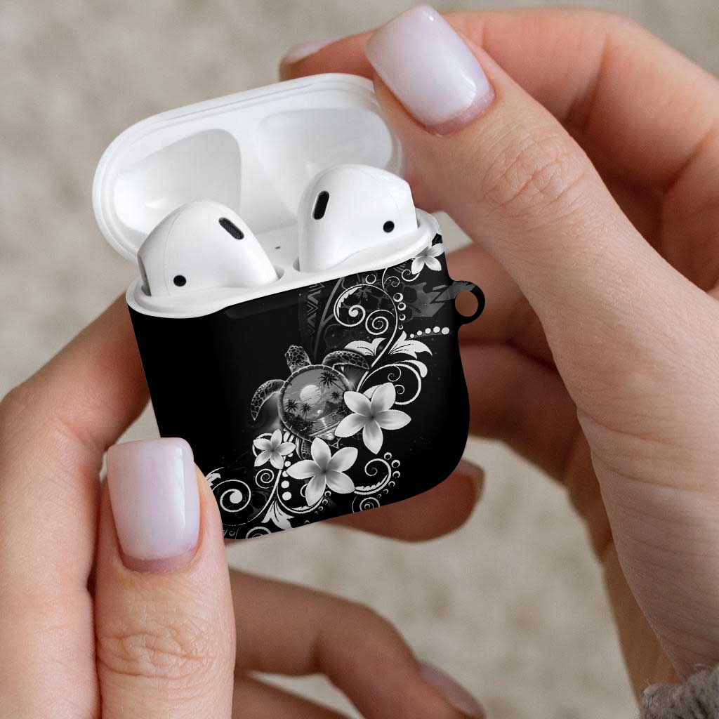 Hawaii Honu AirPods Case Polynesian Curves Plumeria Grayscale - Polynesian Pride