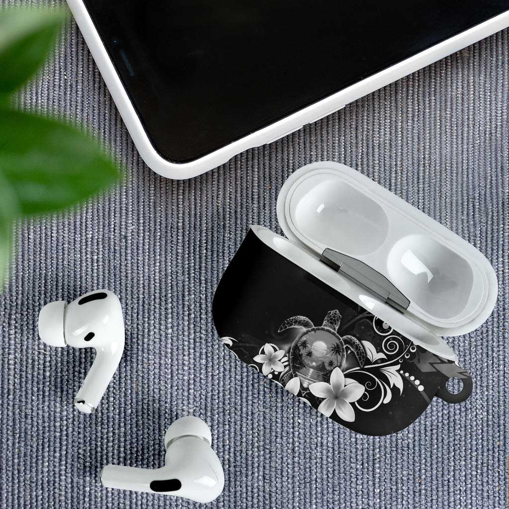 Hawaii Honu AirPods Case Polynesian Curves Plumeria Grayscale - Polynesian Pride