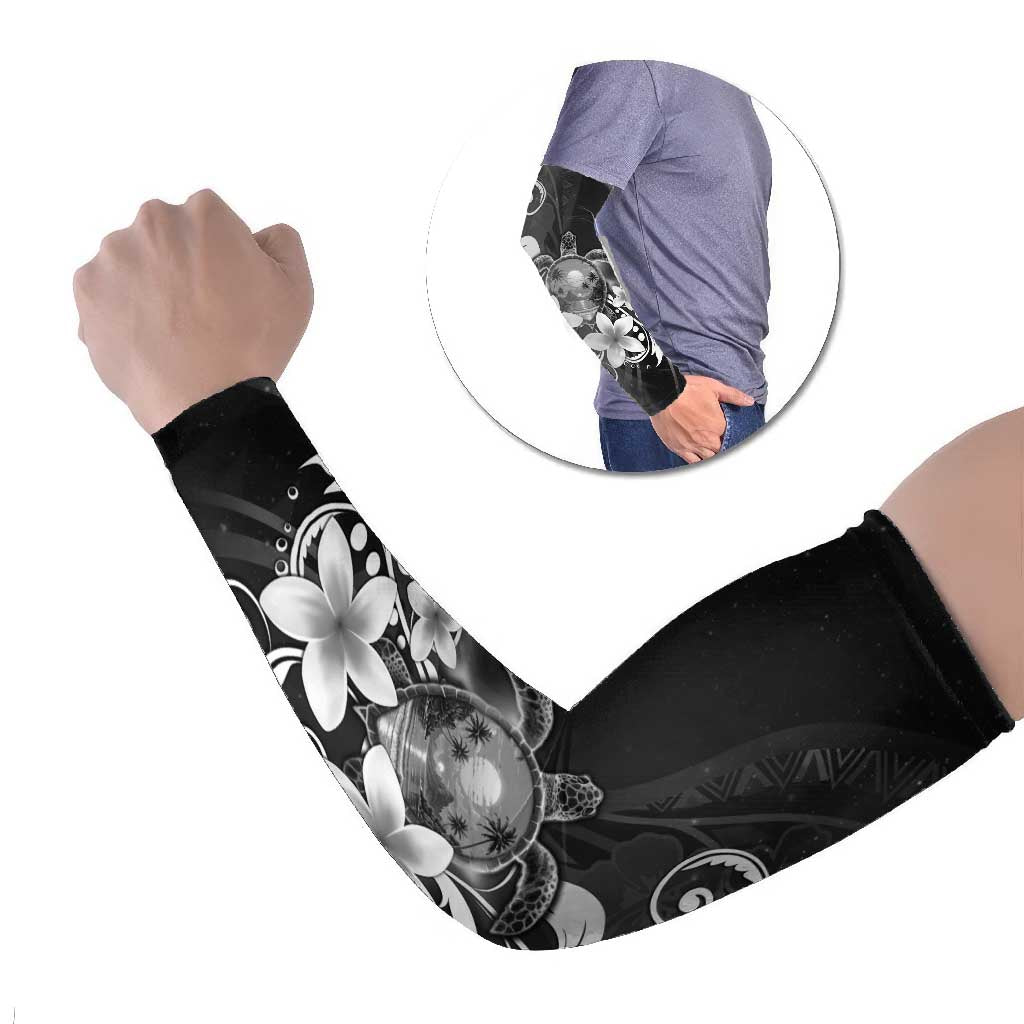 Hawaii Honu Arm Sleeves Polynesian Curves Plumeria Grayscale - Polynesian Pride
