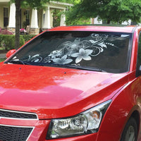 Hawaii Honu Auto Sun Shade Polynesian Curves Plumeria Grayscale - Polynesian Pride