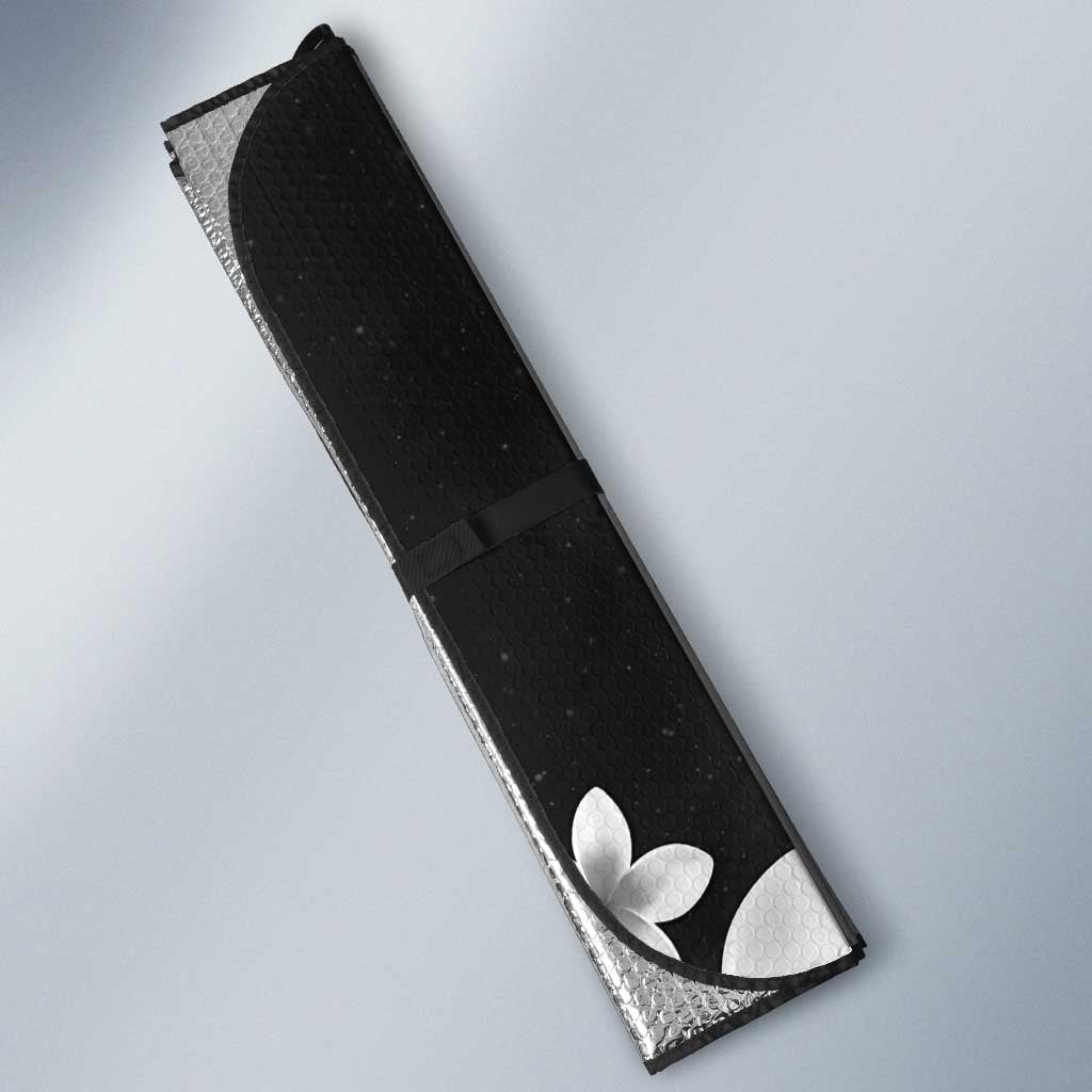 Hawaii Honu Auto Sun Shade Polynesian Curves Plumeria Grayscale - Polynesian Pride