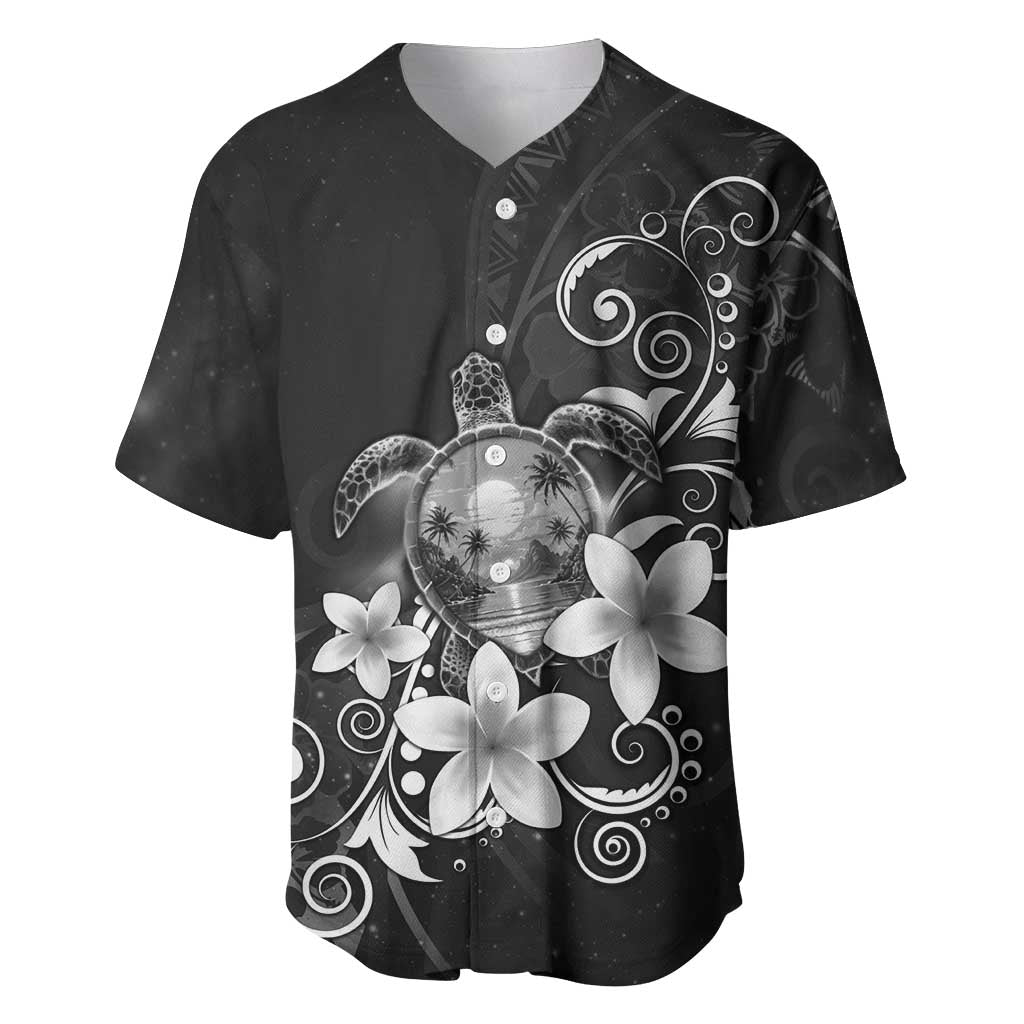 Hawaii Honu Baseball Jersey Polynesian Curves Plumeria Grayscale - Polynesian Pride