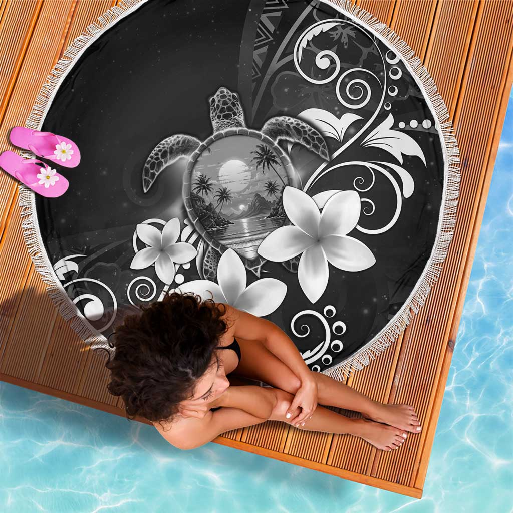 Hawaii Honu Beach Blanket Polynesian Curves Plumeria Grayscale - Polynesian Pride