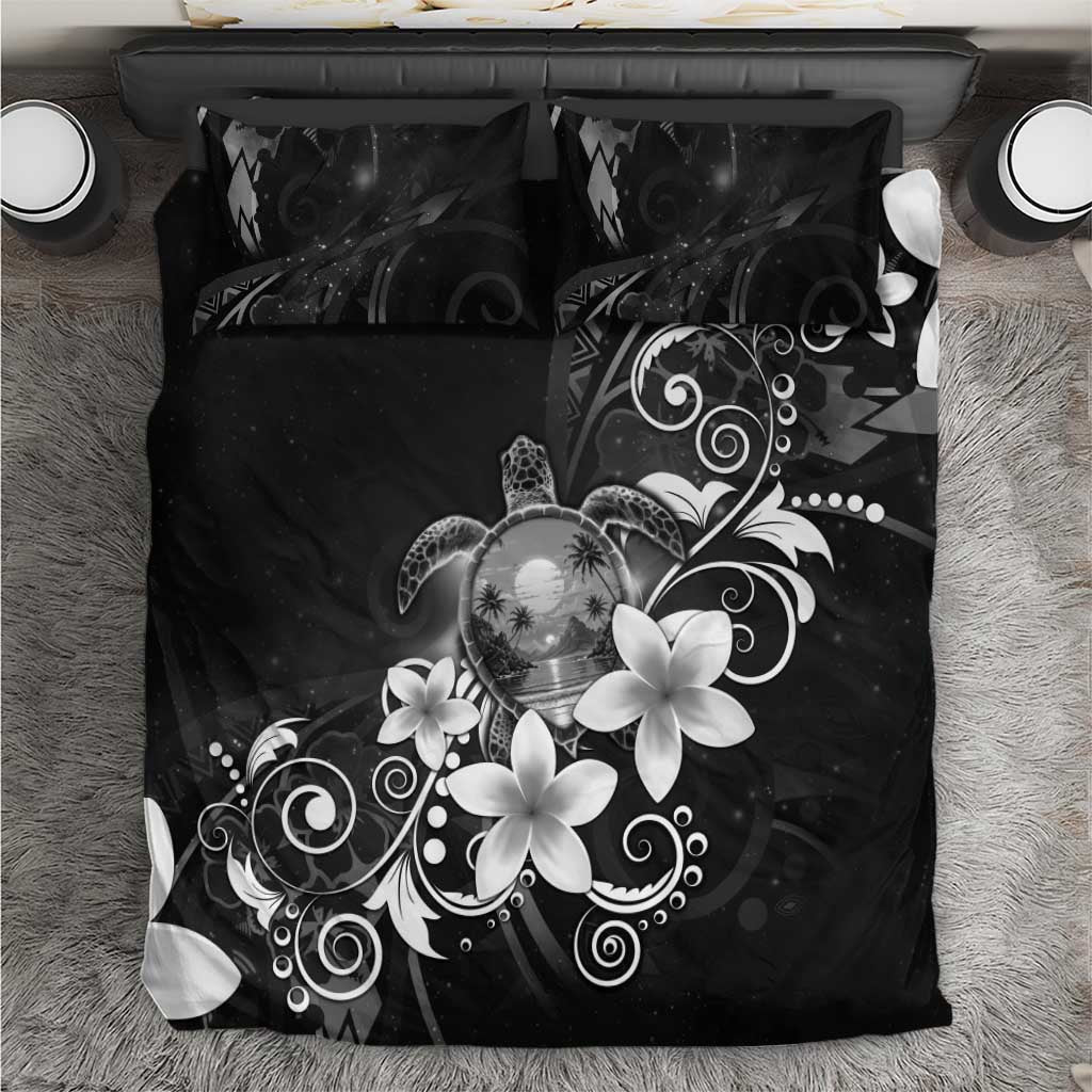 Hawaii Honu Bedding Set Polynesian Curves Plumeria Grayscale - Polynesian Pride