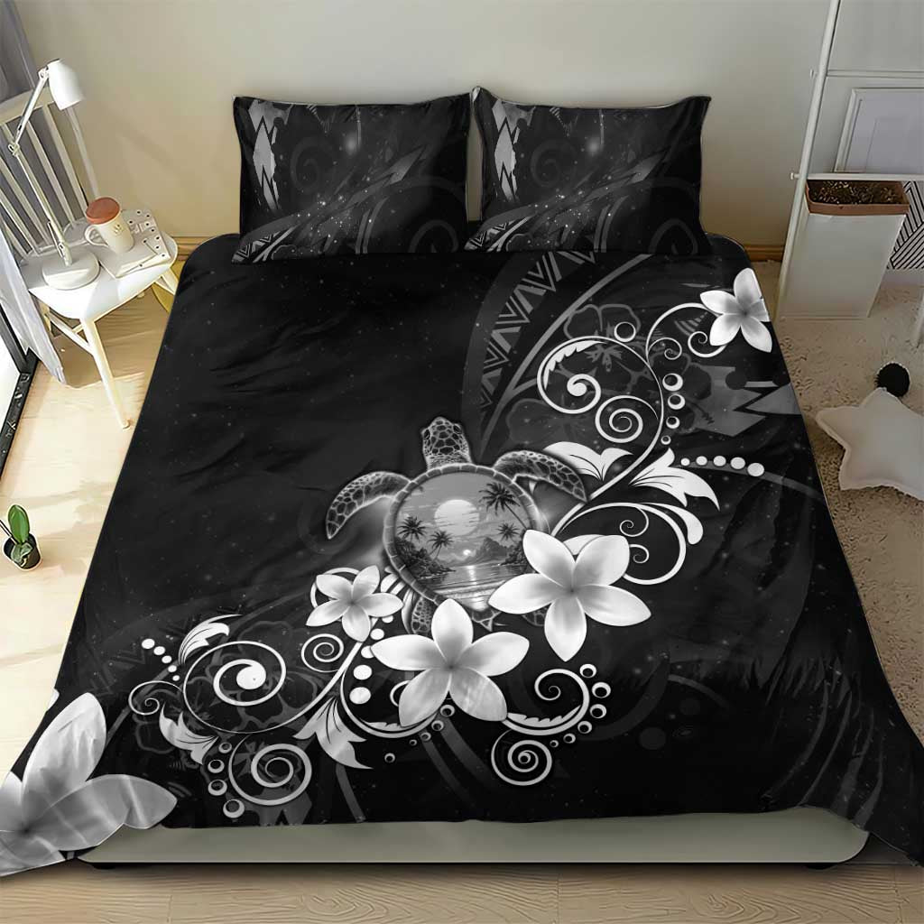Hawaii Honu Bedding Set Polynesian Curves Plumeria Grayscale - Polynesian Pride