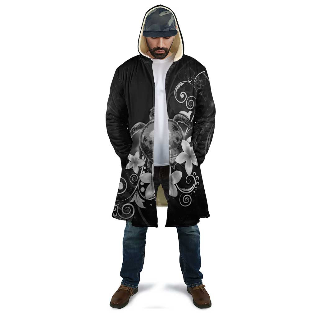 Hawaii Honu Cloak Polynesian Curves Plumeria Grayscale - Polynesian Pride