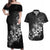 Hawaii Honu Couples Matching Off Shoulder Maxi Dress and Hawaiian Shirt Polynesian Curves Plumeria Grayscale - Polynesian Pride
