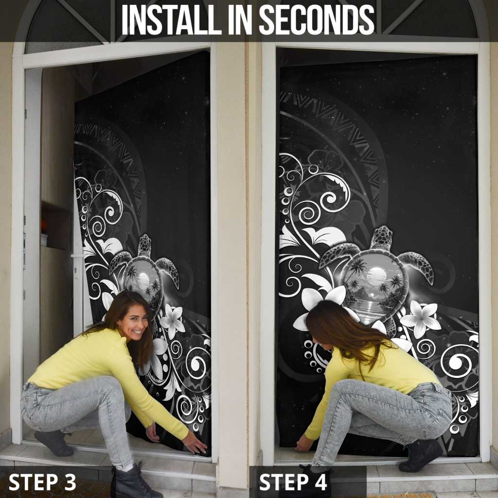 Hawaii Honu Door Cover Polynesian Curves Plumeria Grayscale - Polynesian Pride