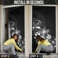 Hawaii Honu Door Cover Polynesian Curves Plumeria Grayscale - Polynesian Pride