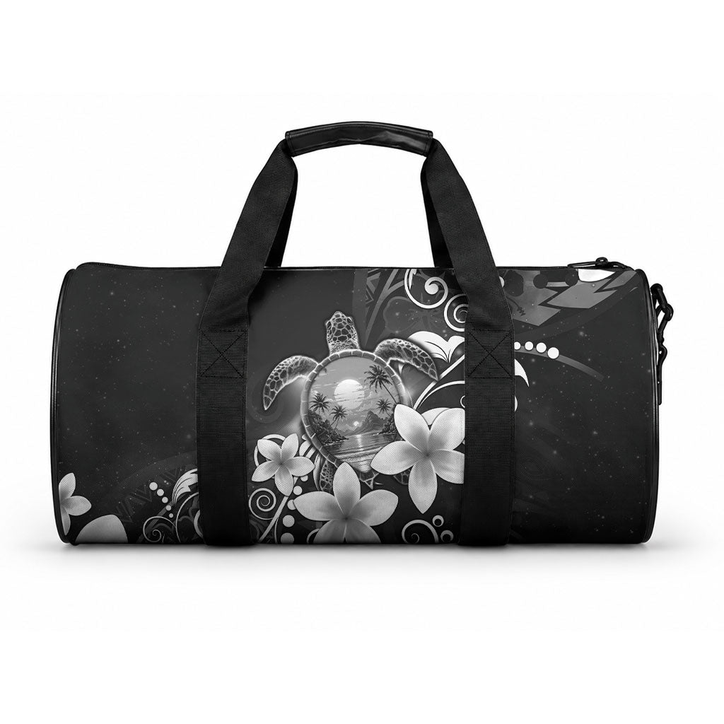 Hawaii Honu Duffle Bag Polynesian Curves Plumeria Grayscale