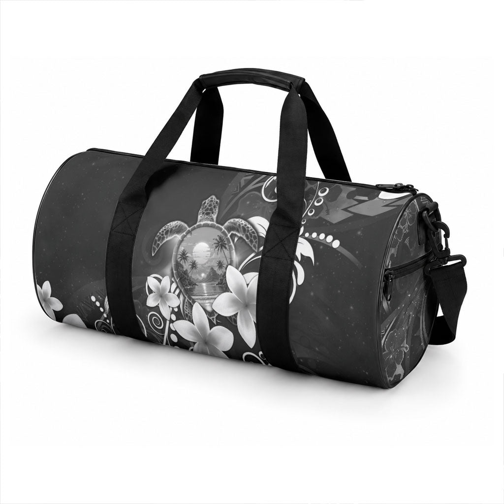 Hawaii Honu Duffle Bag Polynesian Curves Plumeria Grayscale