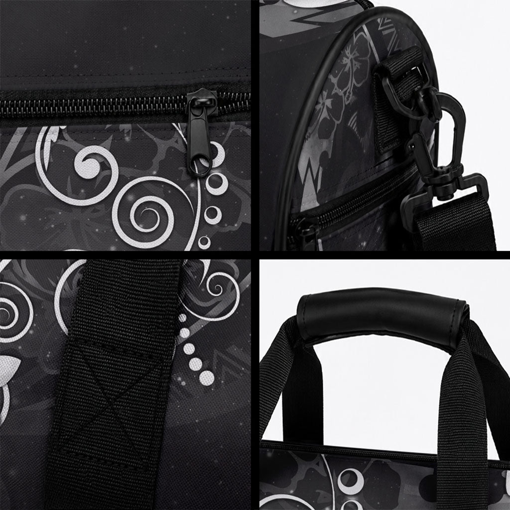 Hawaii Honu Duffle Bag Polynesian Curves Plumeria Grayscale