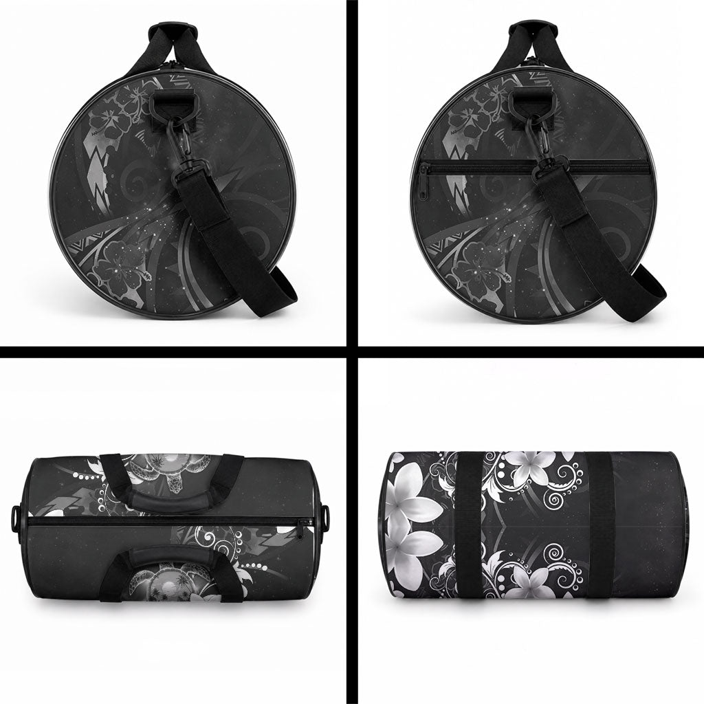 Hawaii Honu Duffle Bag Polynesian Curves Plumeria Grayscale