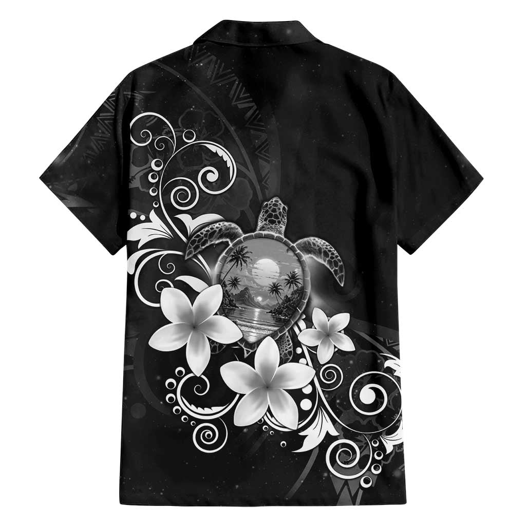 Hawaii Honu Family Matching Long Sleeve Bodycon Dress and Hawaiian Shirt Polynesian Curves Plumeria Grayscale - Polynesian Pride