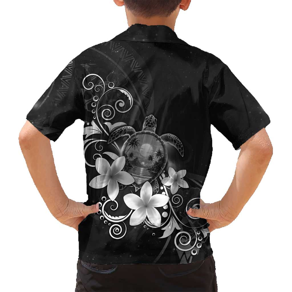 Hawaii Honu Family Matching Tank Maxi Dress and Hawaiian Shirt Polynesian Curves Plumeria Grayscale - Polynesian Pride