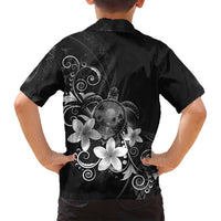 Hawaii Honu Family Matching Tank Maxi Dress and Hawaiian Shirt Polynesian Curves Plumeria Grayscale - Polynesian Pride