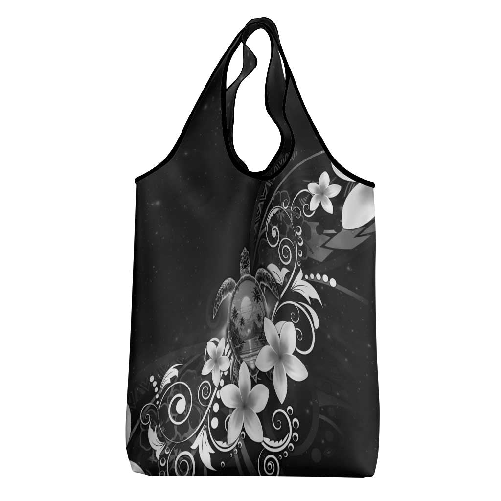Hawaii Honu Grocery Bag Polynesian Curves Plumeria Grayscale - Polynesian Pride