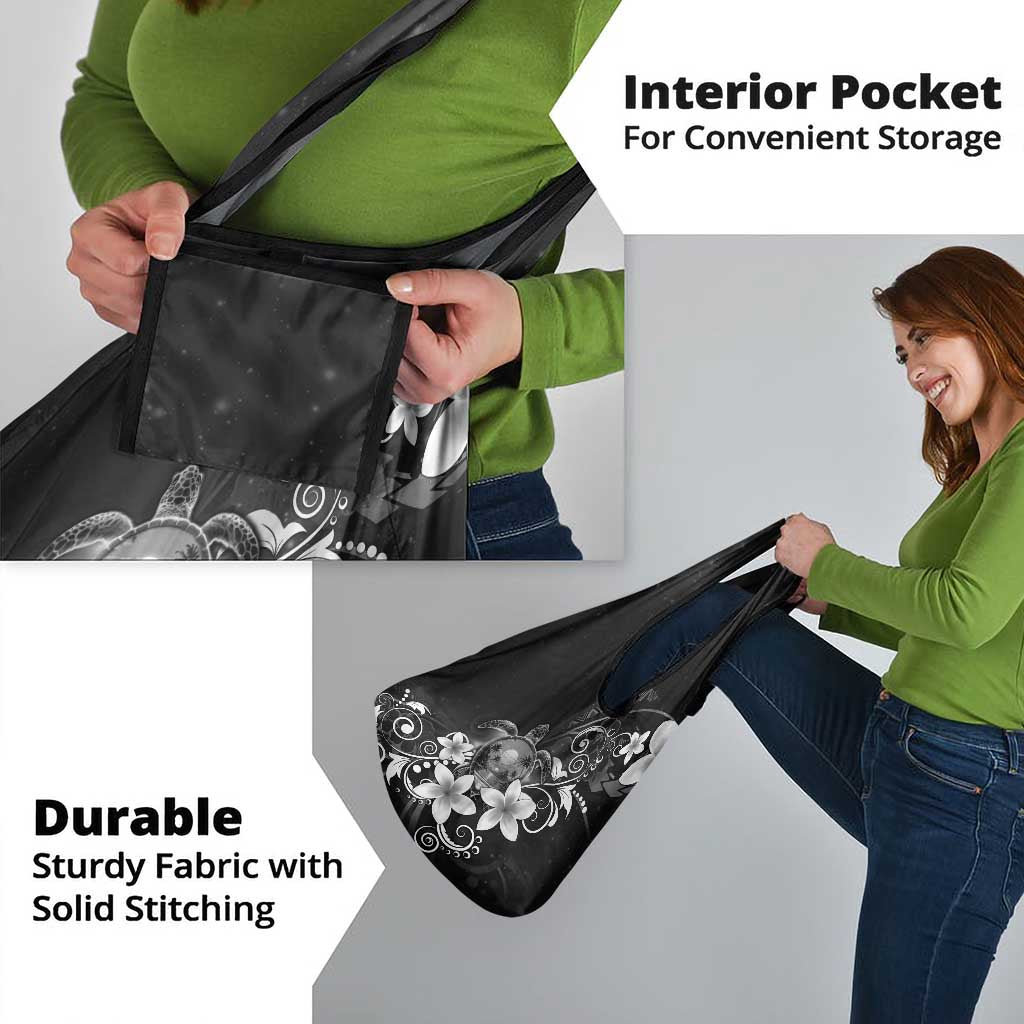 Hawaii Honu Grocery Bag Polynesian Curves Plumeria Grayscale - Polynesian Pride