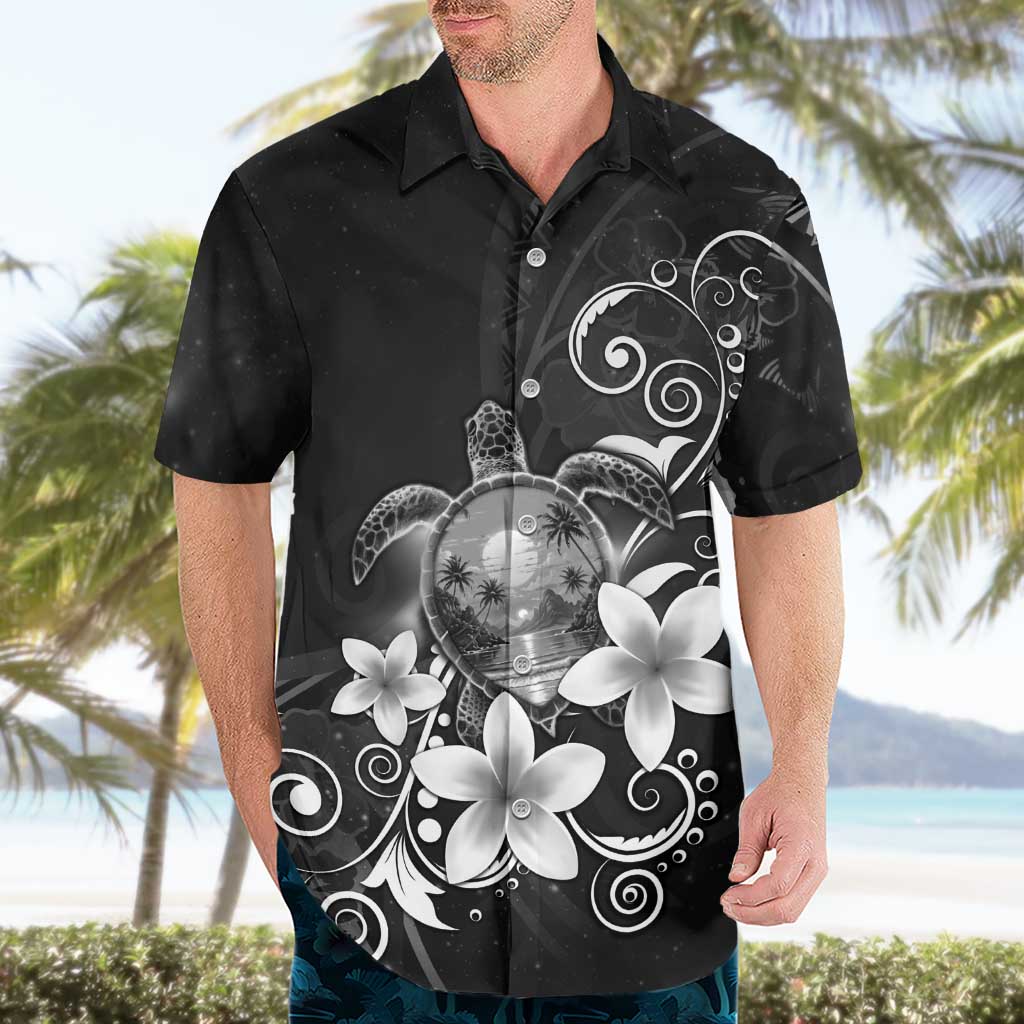 Hawaii Honu Hawaiian Shirt Polynesian Curves Plumeria Grayscale - Polynesian Pride
