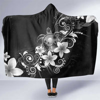 Hawaii Honu Hooded Blanket Polynesian Curves Plumeria Grayscale - Polynesian Pride