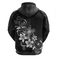 Hawaii Honu Hoodie Polynesian Curves Plumeria Grayscale - Polynesian Pride