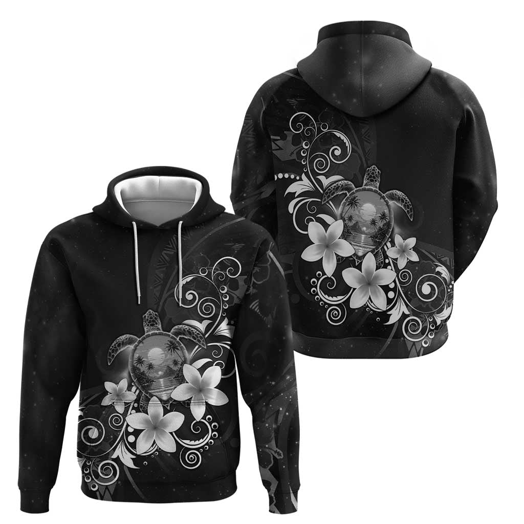Hawaii Honu Hoodie Polynesian Curves Plumeria Grayscale - Polynesian Pride