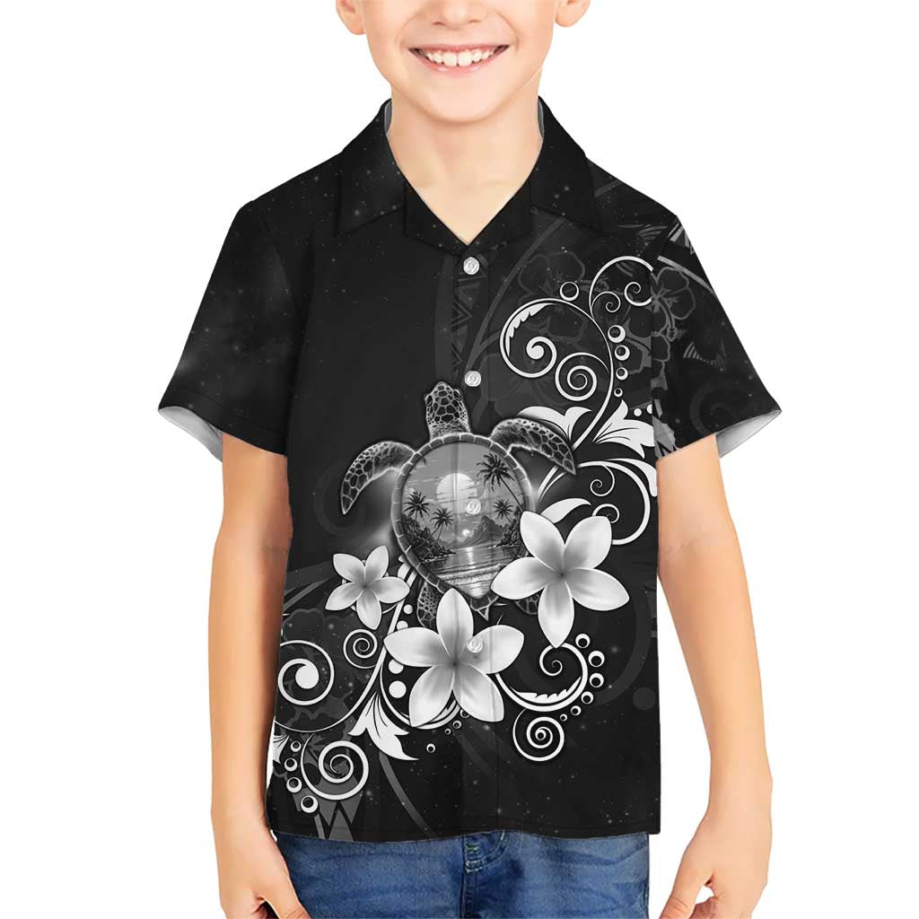 Hawaii Honu Kid Hawaiian Shirt Polynesian Curves Plumeria Grayscale - Polynesian Pride