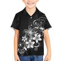 Hawaii Honu Kid Hawaiian Shirt Polynesian Curves Plumeria Grayscale - Polynesian Pride