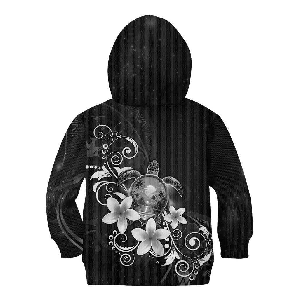 Hawaii Honu Kid Hoodie Polynesian Curves Plumeria Grayscale - Polynesian Pride