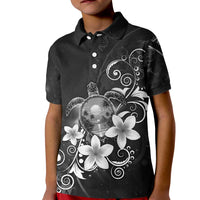 Hawaii Honu Kid Polo Shirt Polynesian Curves Plumeria Grayscale - Polynesian Pride