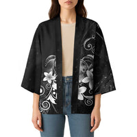 Hawaii Honu Kimono Polynesian Curves Plumeria Grayscale - Polynesian Pride
