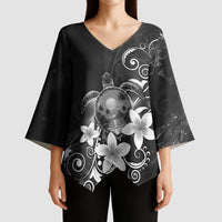Hawaii Honu Kimono Sleeve Blouse Polynesian Curves Plumeria Grayscale - Polynesian Pride