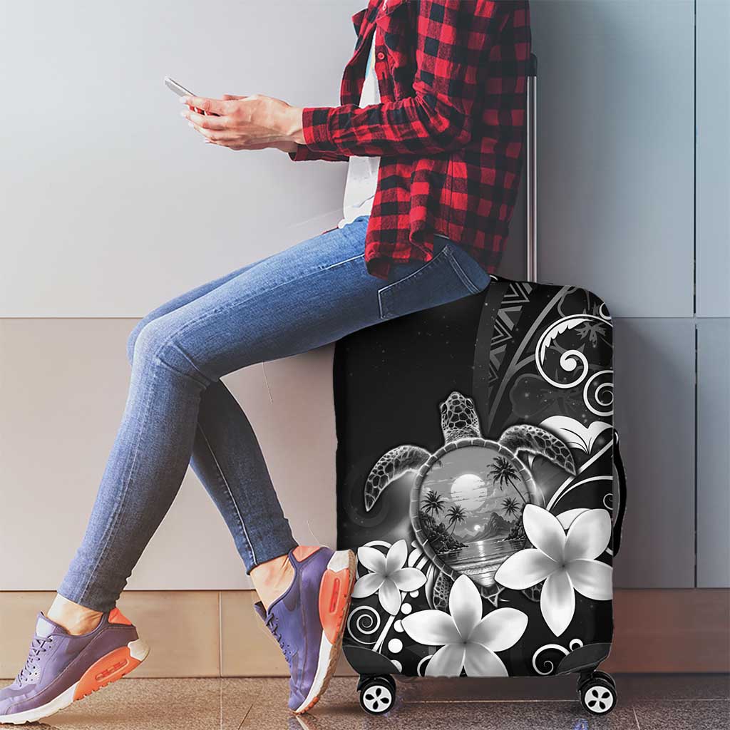 Hawaii Honu Luggage Cover Polynesian Curves Plumeria Grayscale - Polynesian Pride