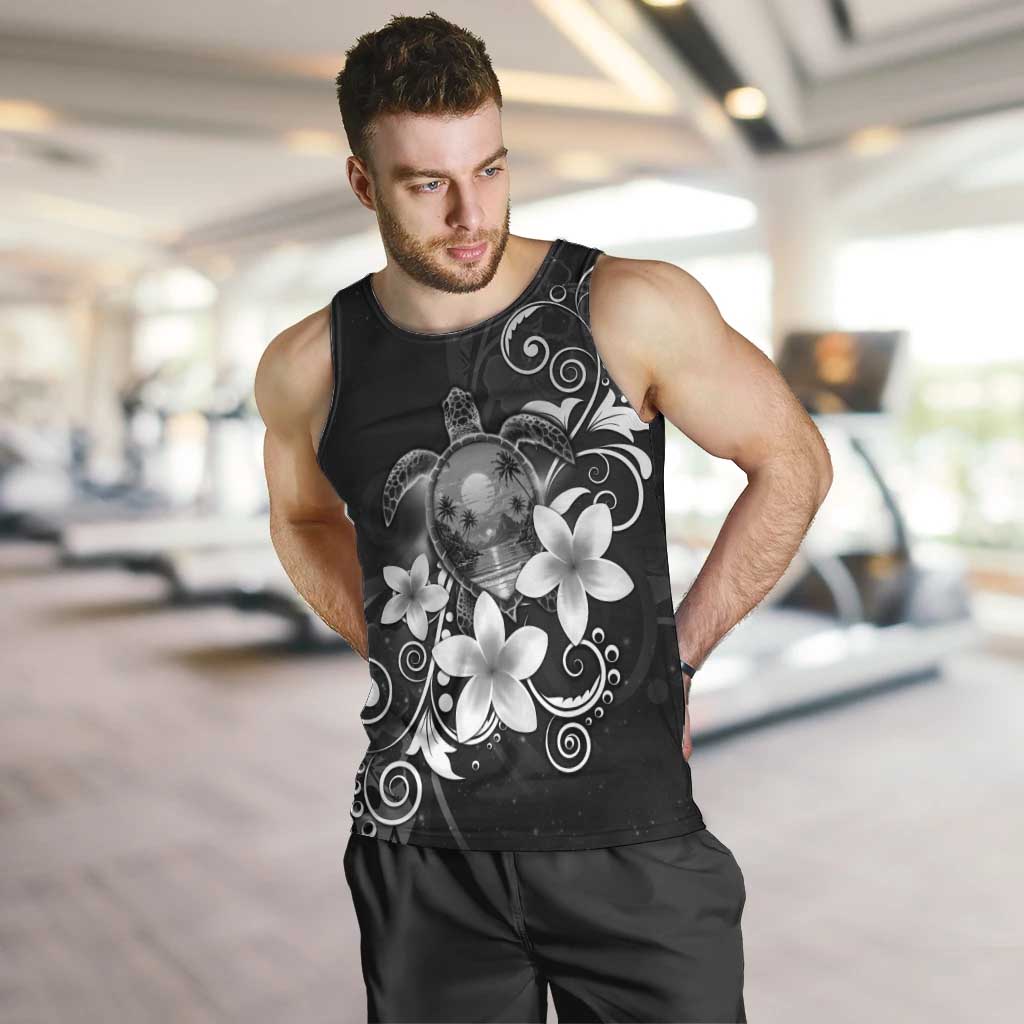 Hawaii Honu Men Tank Top Polynesian Curves Plumeria Grayscale - Polynesian Pride