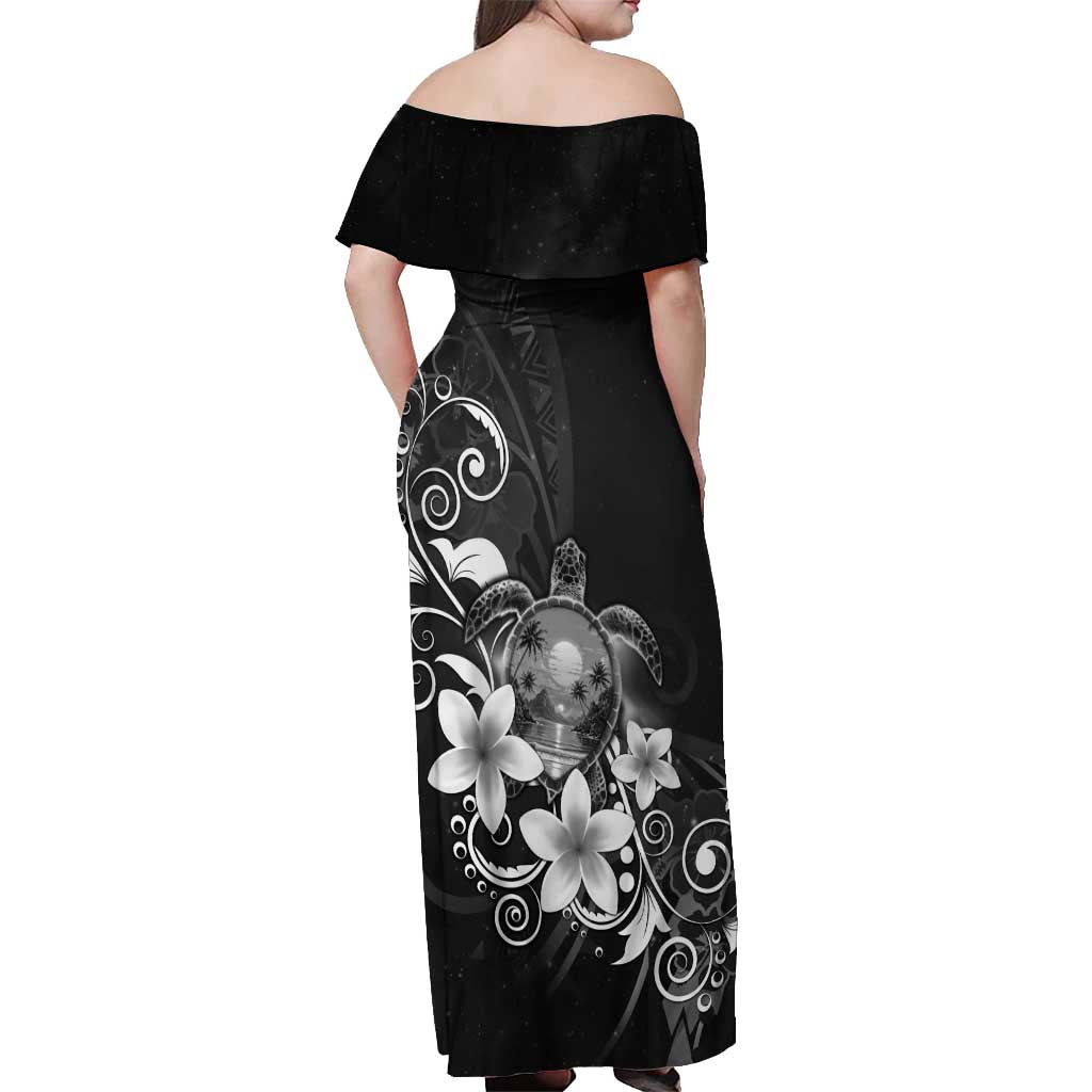 Hawaii Honu Off Shoulder Maxi Dress Polynesian Curves Plumeria Grayscale - Polynesian Pride
