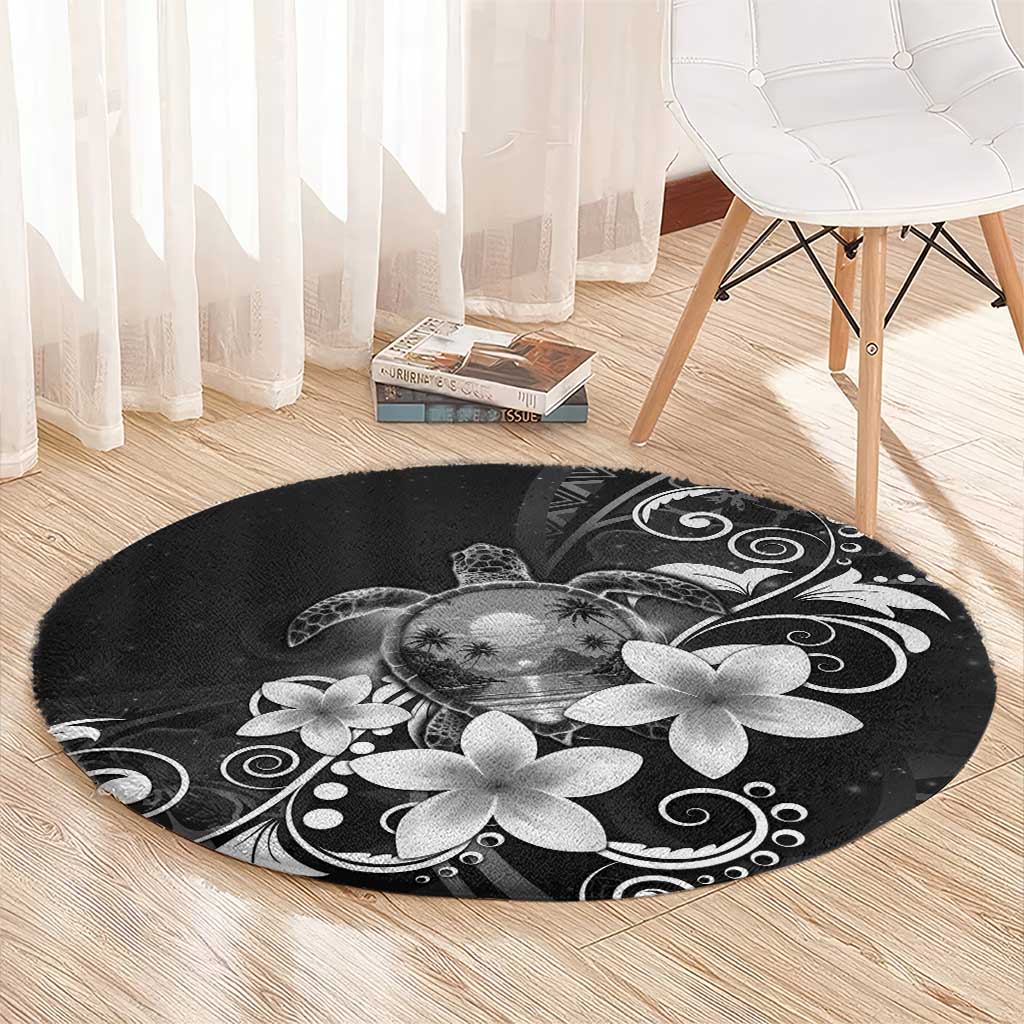 Hawaii Honu Round Carpet Polynesian Curves Plumeria Grayscale - Polynesian Pride