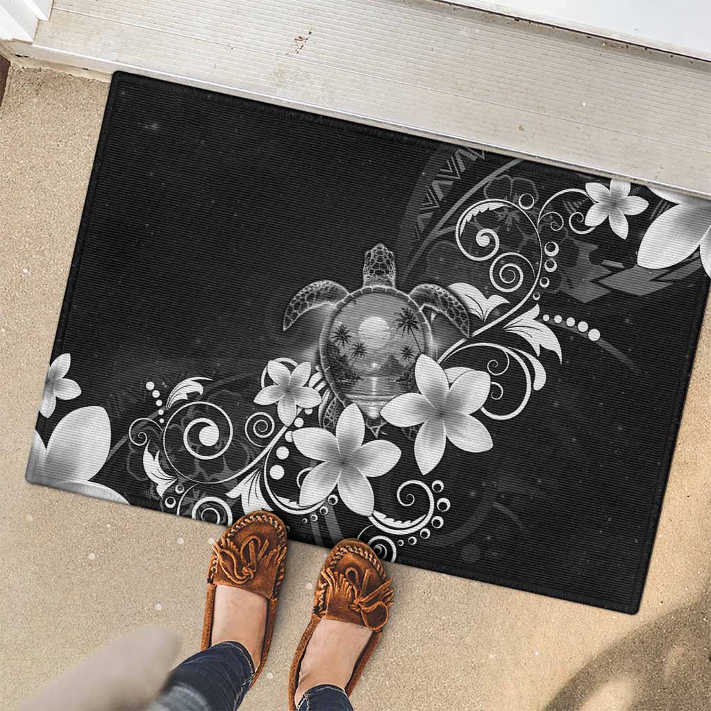 Hawaii Honu Rubber Doormat Polynesian Curves Plumeria Grayscale - Polynesian Pride