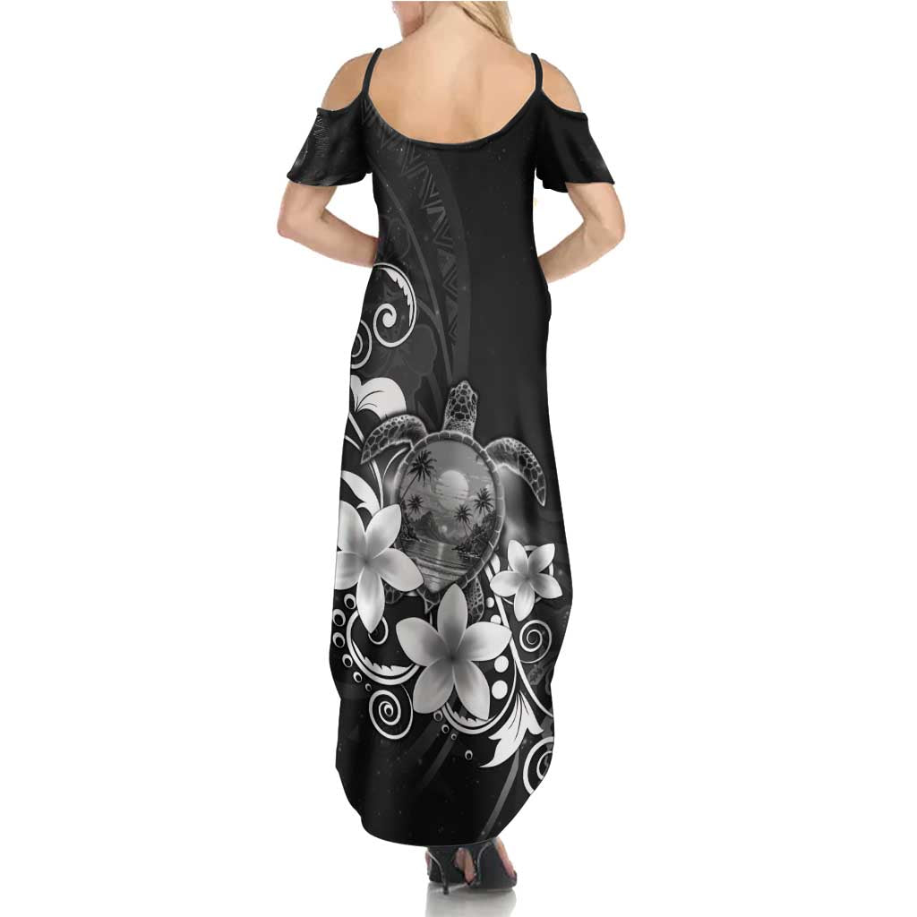 Hawaii Honu Summer Maxi Dress Polynesian Curves Plumeria Grayscale - Polynesian Pride