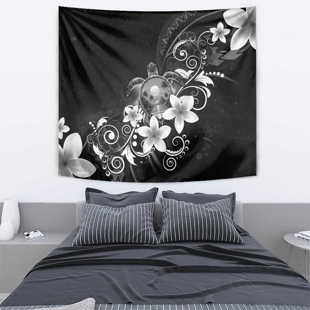 Hawaii Honu Tapestry Polynesian Curves Plumeria Grayscale - Polynesian Pride