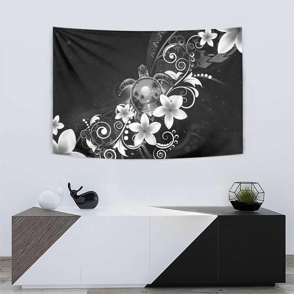 Hawaii Honu Tapestry Polynesian Curves Plumeria Grayscale - Polynesian Pride