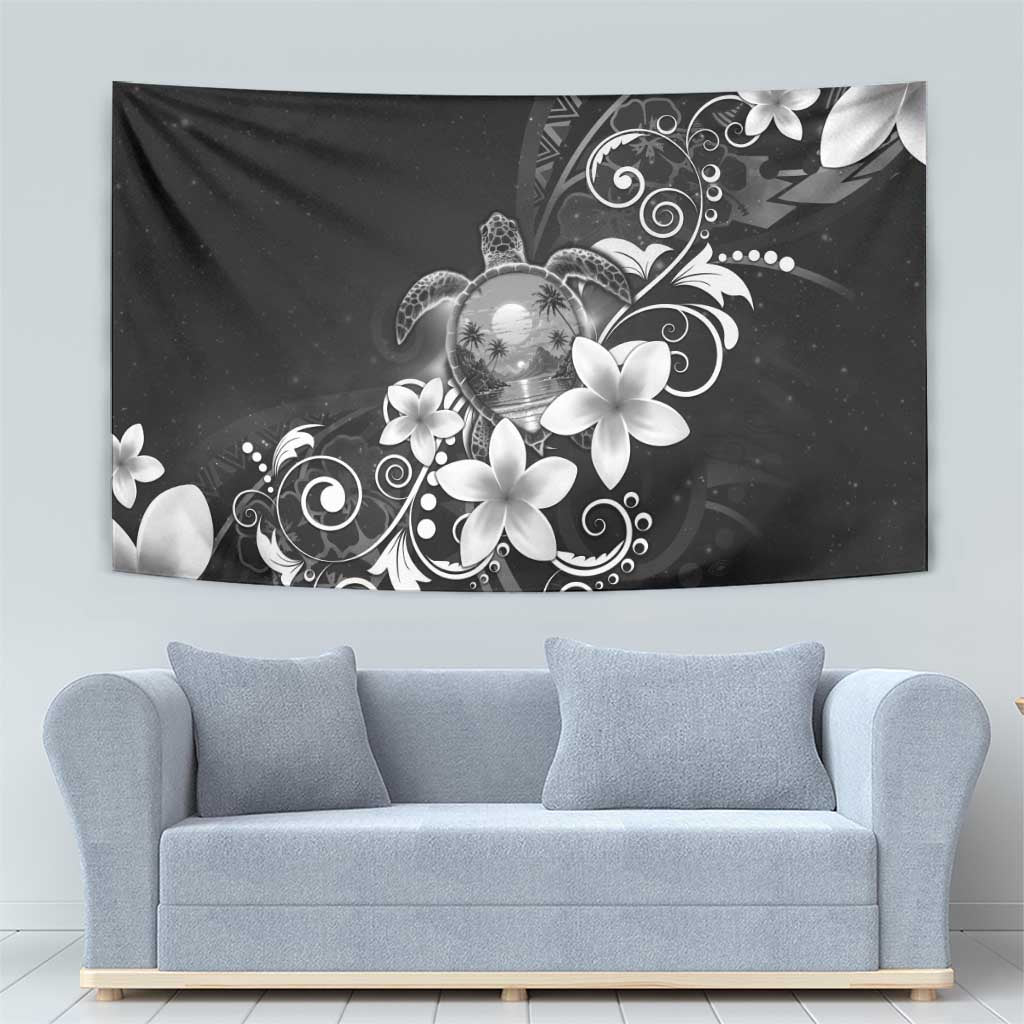 Hawaii Honu Tapestry Polynesian Curves Plumeria Grayscale - Polynesian Pride