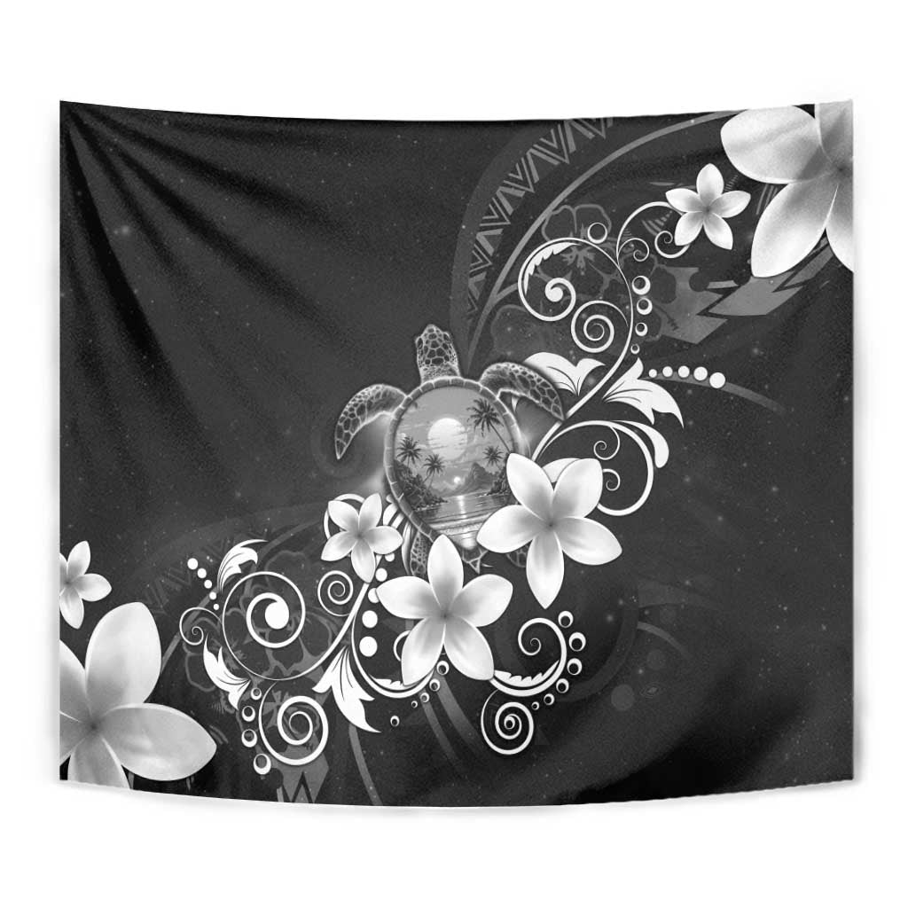 Hawaii Honu Tapestry Polynesian Curves Plumeria Grayscale - Polynesian Pride