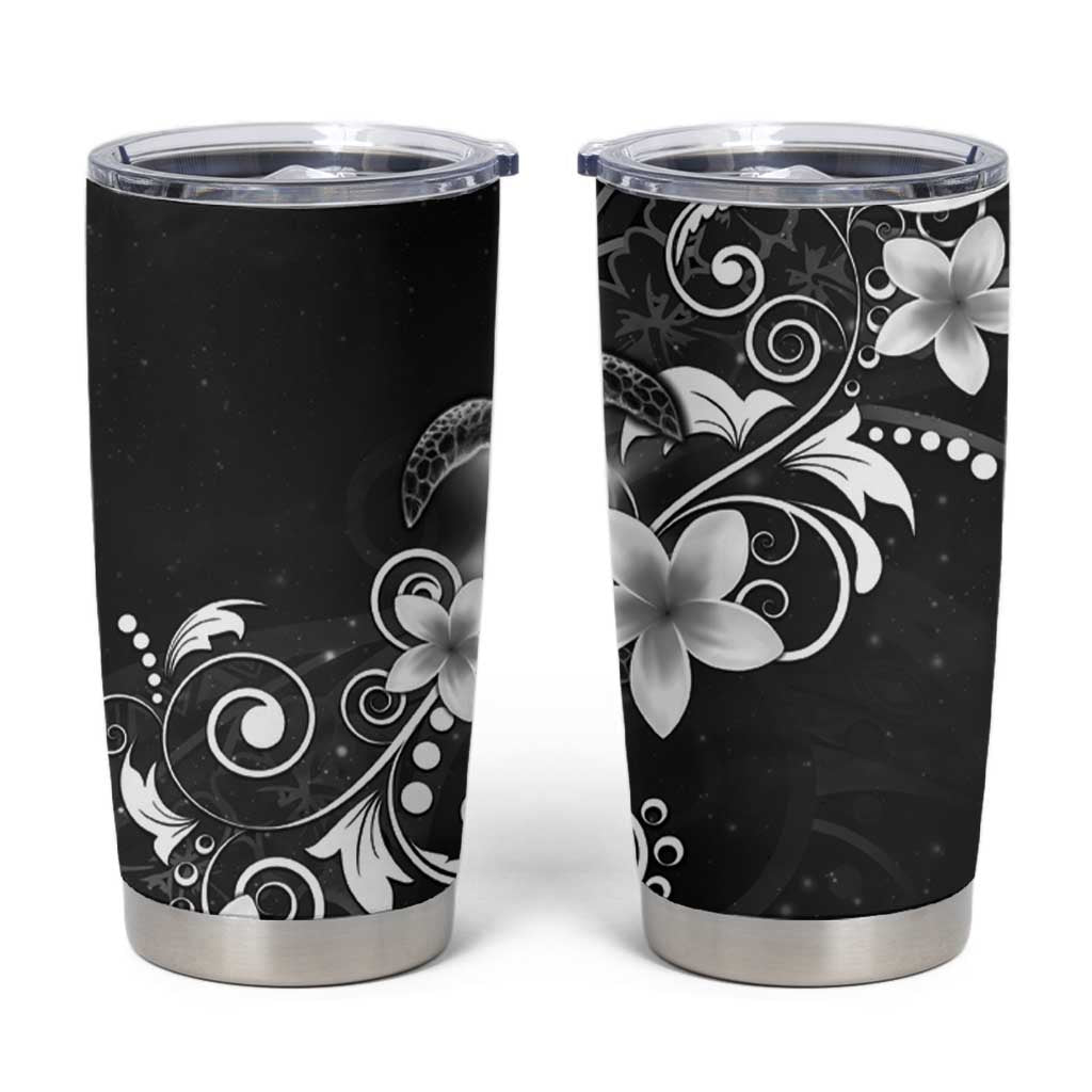 Hawaii Honu Tumbler Cup Polynesian Curves Plumeria Grayscale - Polynesian Pride