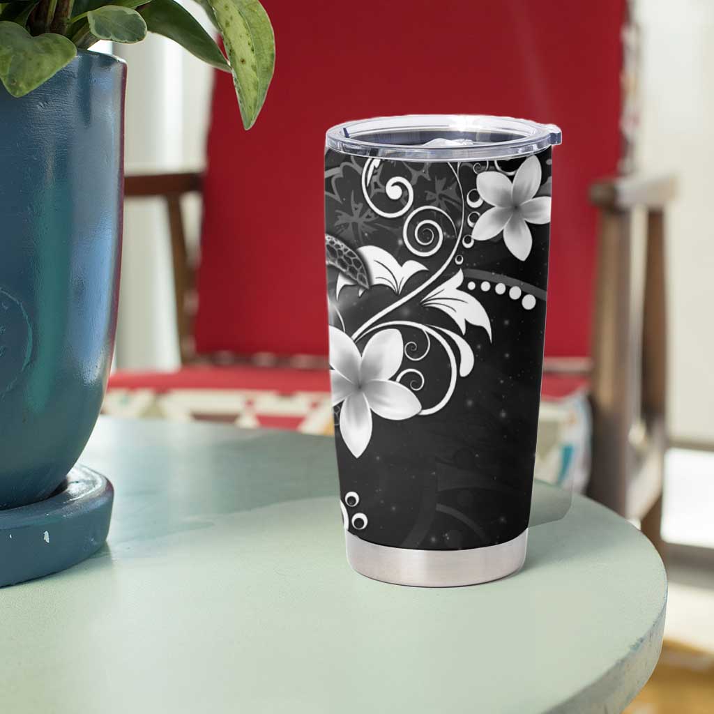 Hawaii Honu Tumbler Cup Polynesian Curves Plumeria Grayscale - Polynesian Pride