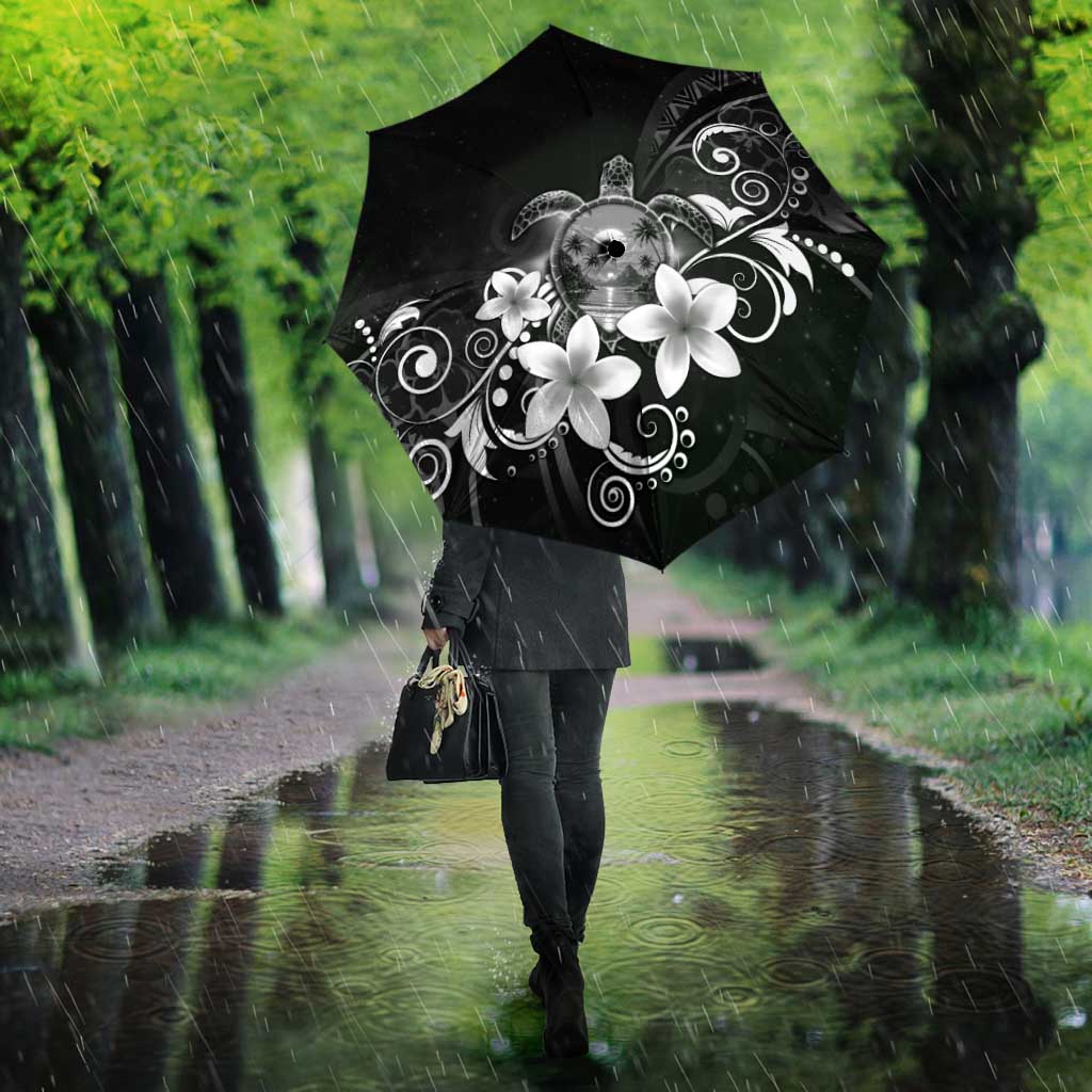 Hawaii Honu Umbrella Polynesian Curves Plumeria Grayscale - Polynesian Pride