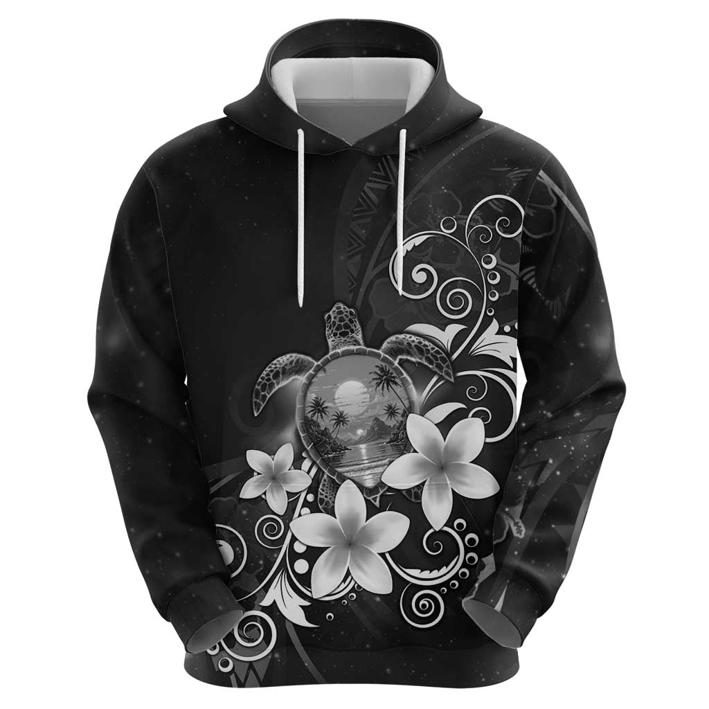 Hawaii Honu Zip Hoodie Polynesian Curves Plumeria Grayscale - Polynesian Pride